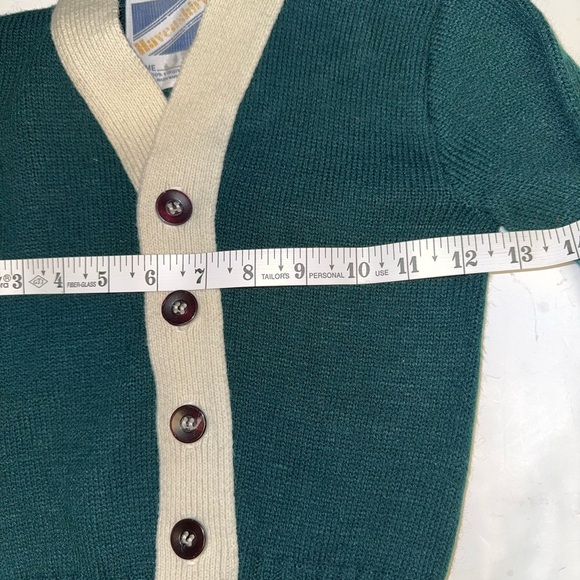Vintage Kids Harveeshire Varsity Style Cardigan Sweater 4T 5T Green White Retro - Picture 6 of 7